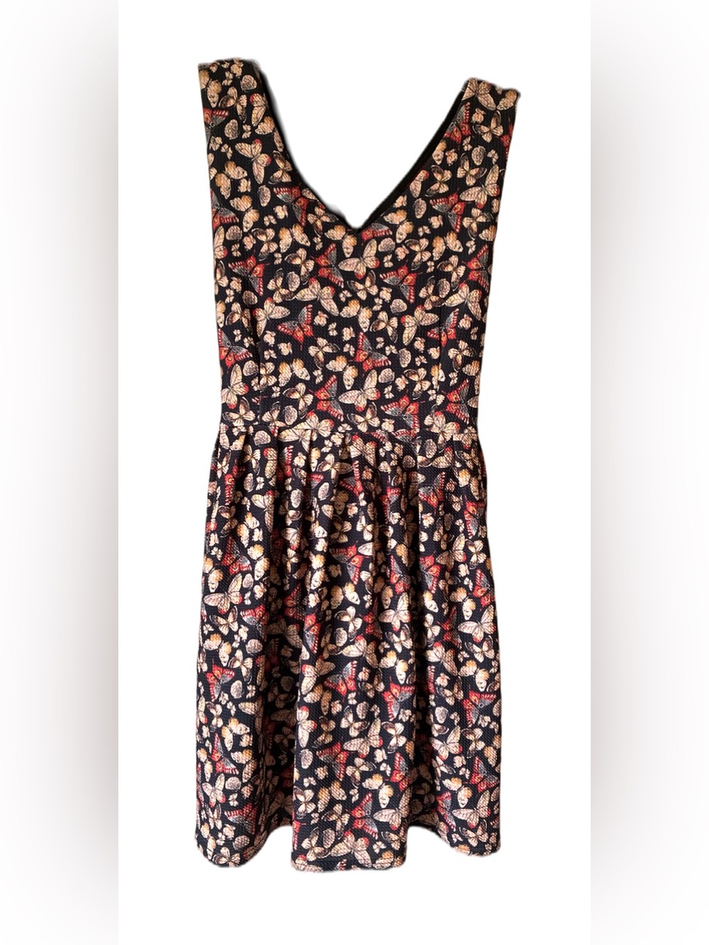 SM Wardrobe Mini Dress, Sz. L, Butterfly Print, Tie Sash, V Neckline, So Cute!!